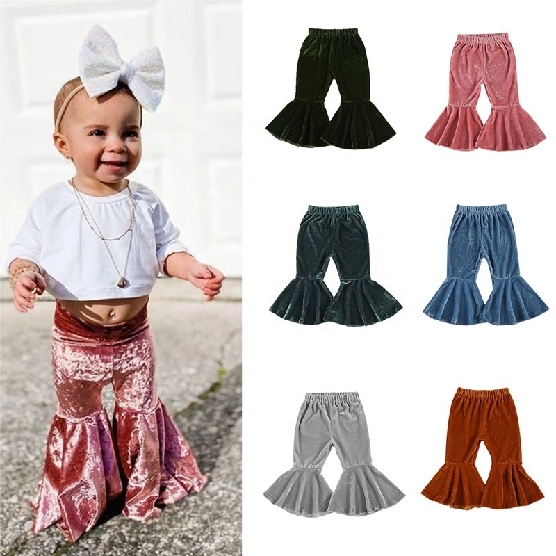 Fashion newborn toddler elastic waist children kids velvet casual pants baby girls bell bottoms