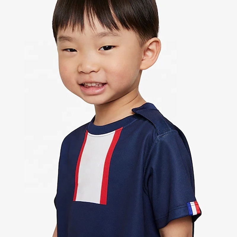 Wholesale High Quality Soft Comfort Dark Blue Polyester Short Sleeve Children's Football Jersey Suit