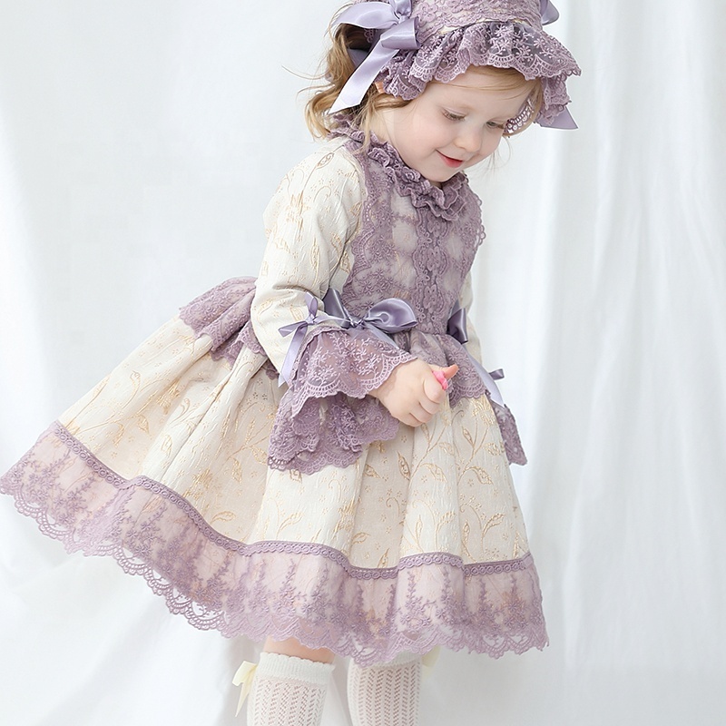 Kids winter gorgeous lace 3pcs set dress Europe party baby girls Spanish dress