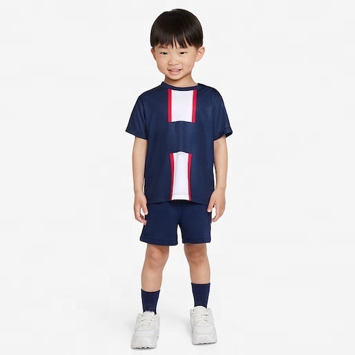 Wholesale High Quality Soft Comfort Dark Blue Polyester Short Sleeve Children's Football Jersey Suit