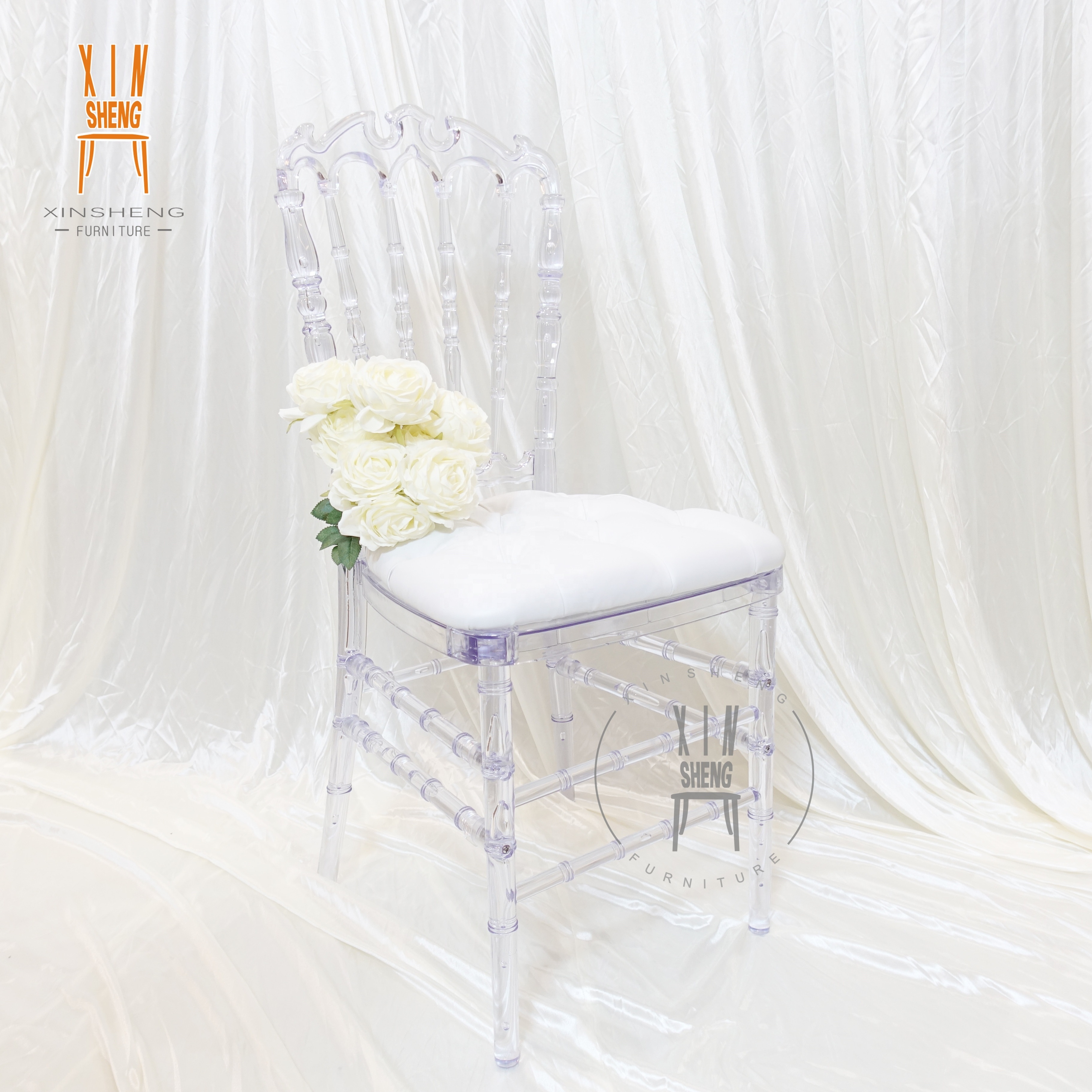 Wholesale Crystal High Back Resin Royal Fancy Crown Clear Acrylic Party Chairs for Wedding Events