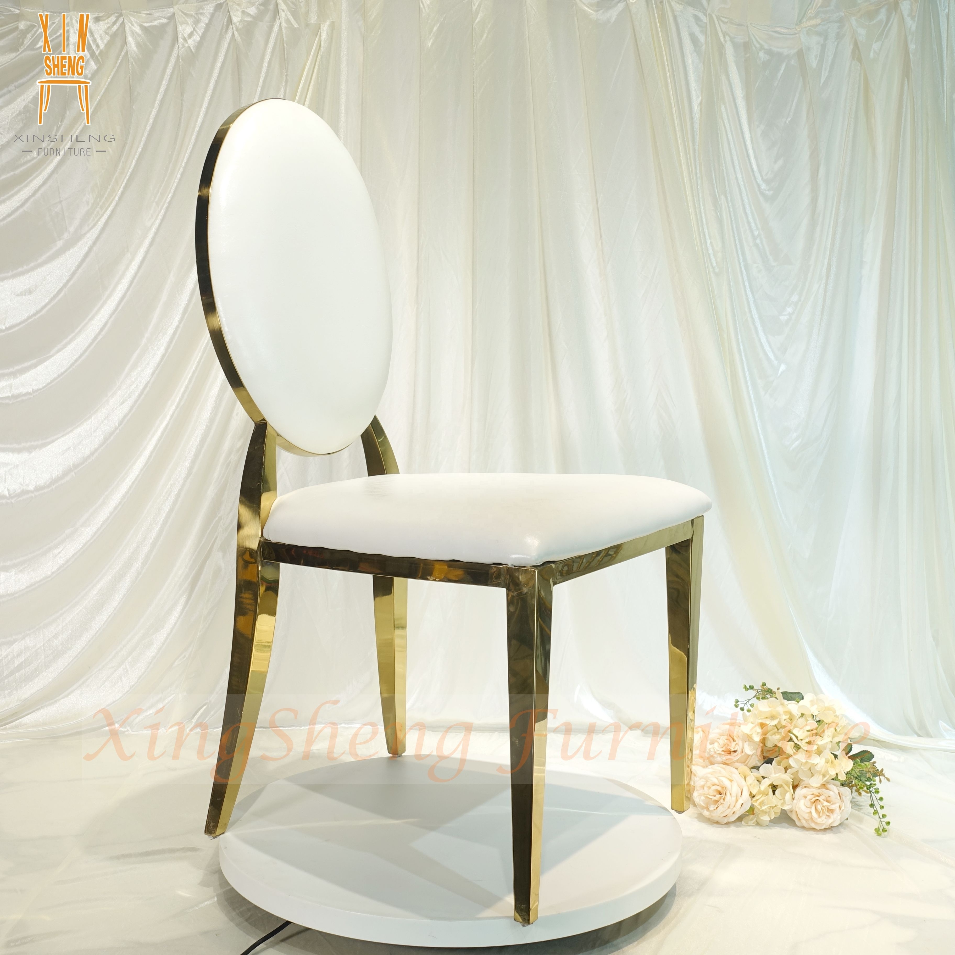 Luxury Event Round Back Design Gold party Stainless Steel Hotel Wedding Chair