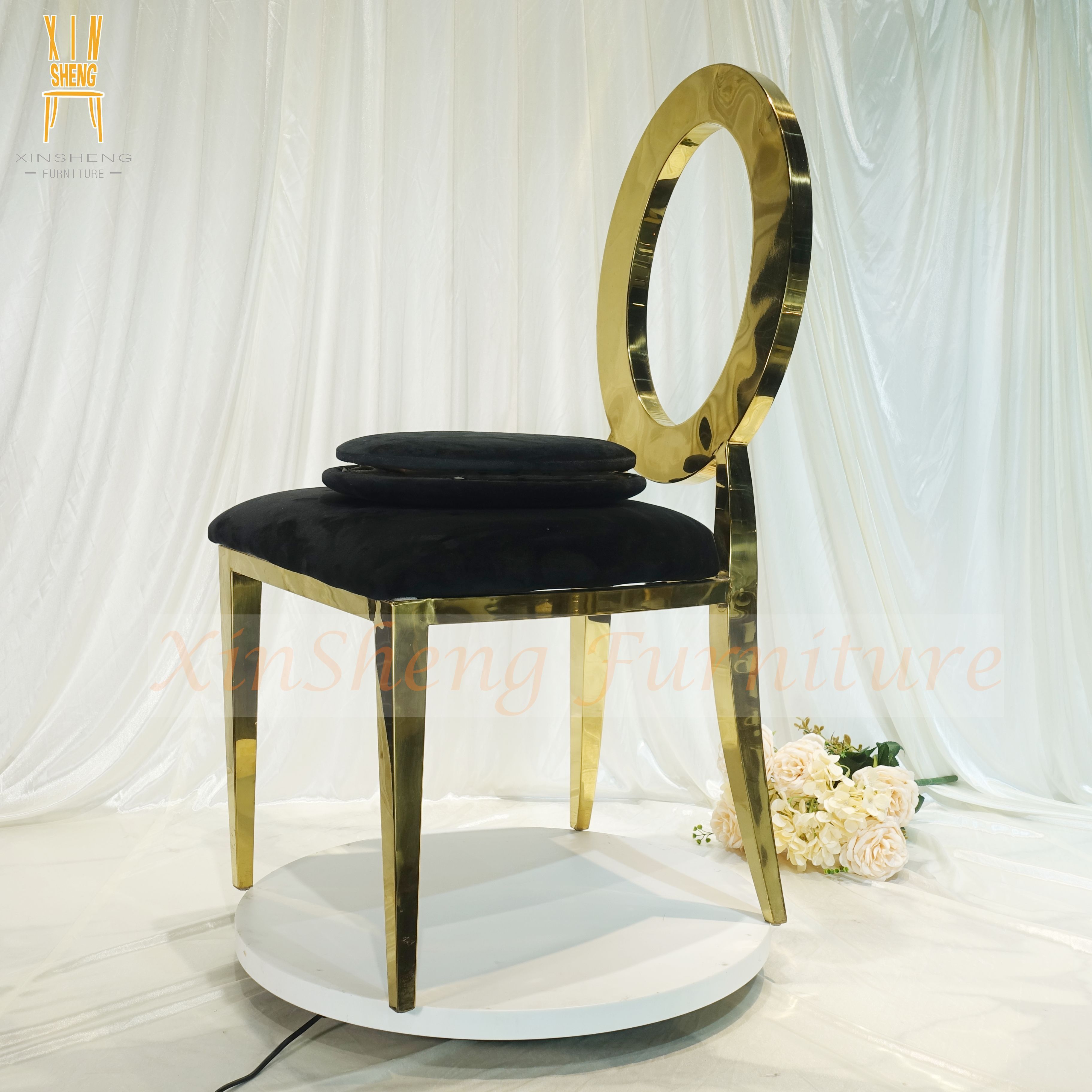 Luxury Event Round Back Design Gold party Stainless Steel Hotel Wedding Chair