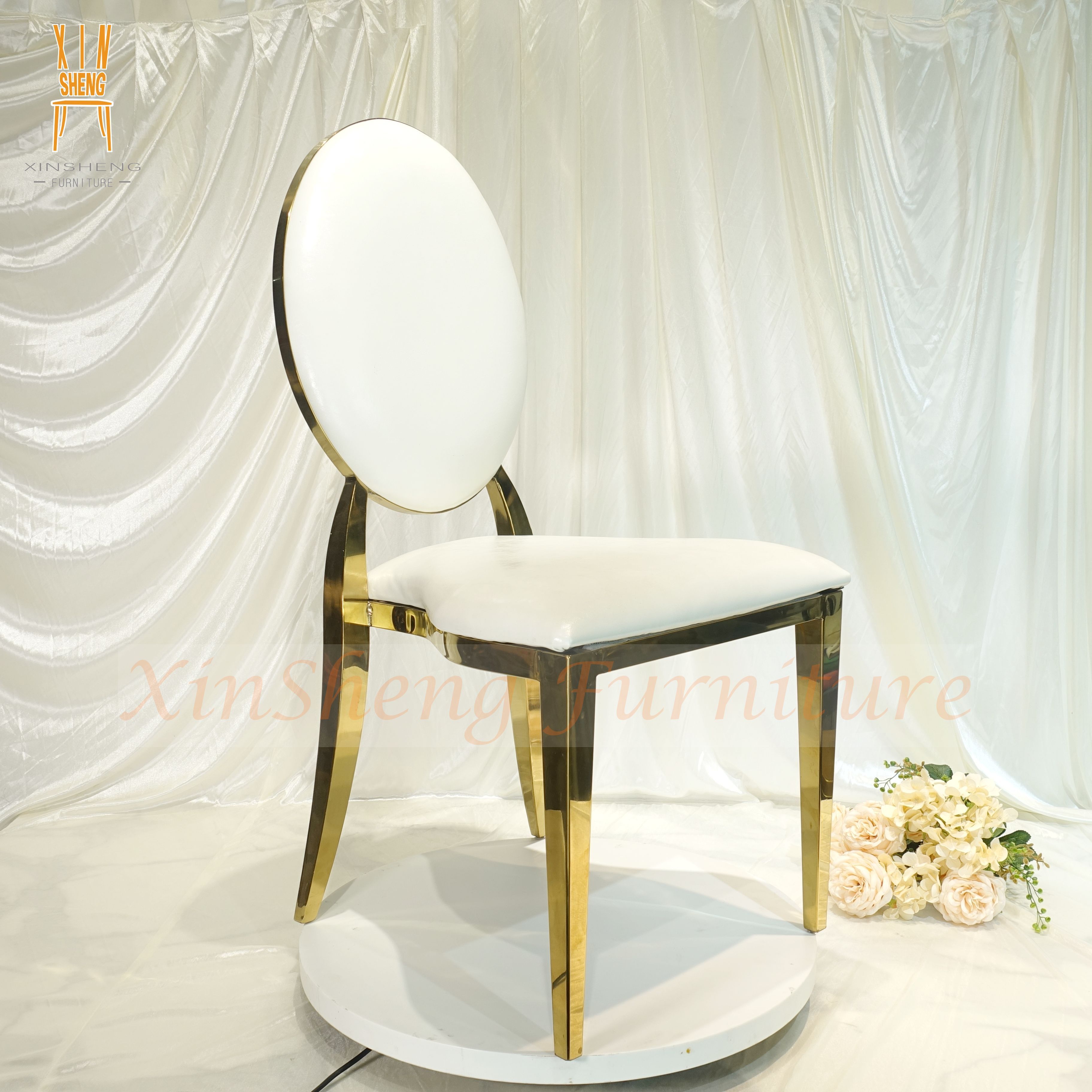 Luxury Event Round Back Design Gold party Stainless Steel Hotel Wedding Chair