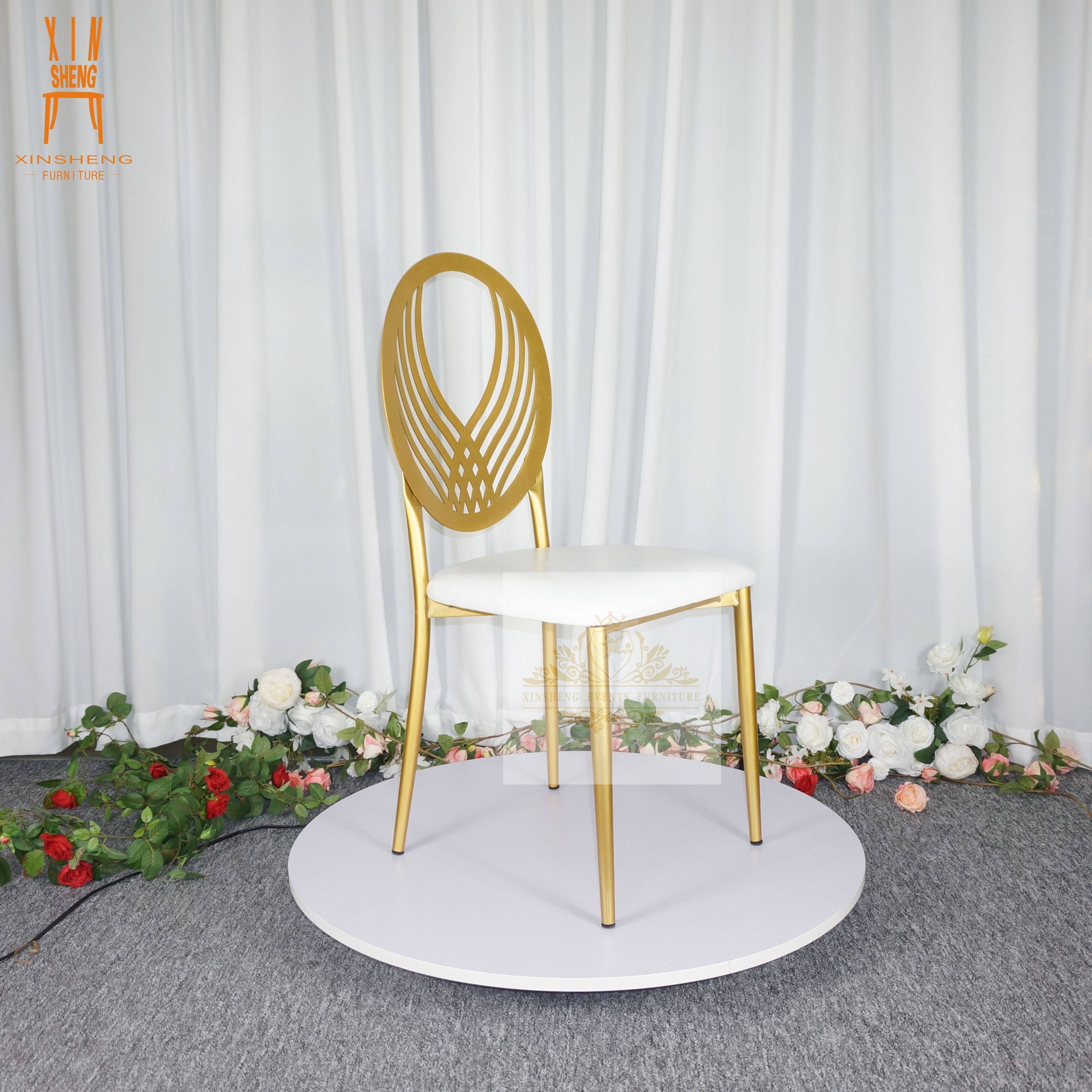 wholesale new design hotel furniture events metal steel gold dining banquet chair for wedding party