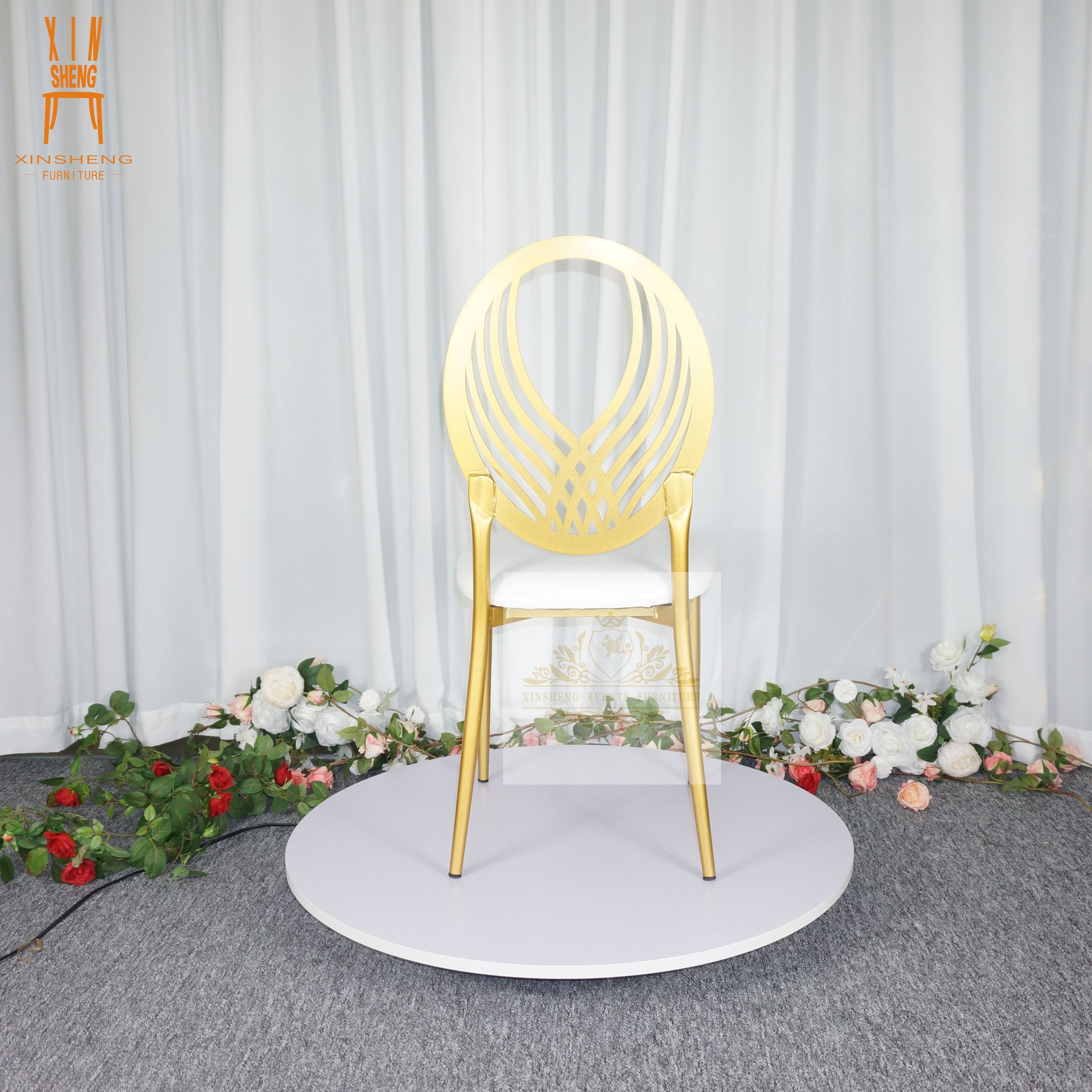 wholesale new design hotel furniture events metal steel gold dining banquet chair for wedding party