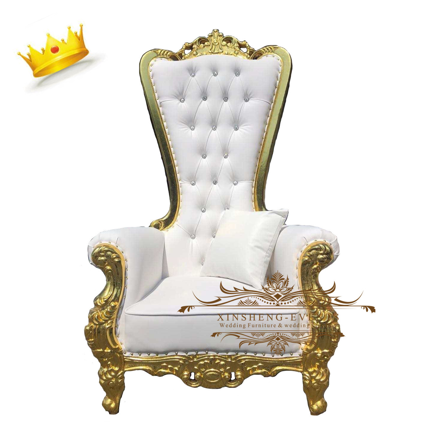 Factory supply Modern High Back Golden Wedding Bride And Groom Queen King Throne Chair