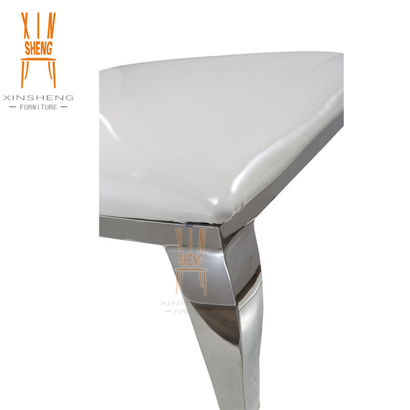 Silver High Back stainless steel frame and white leather Upholtery throne dining chair