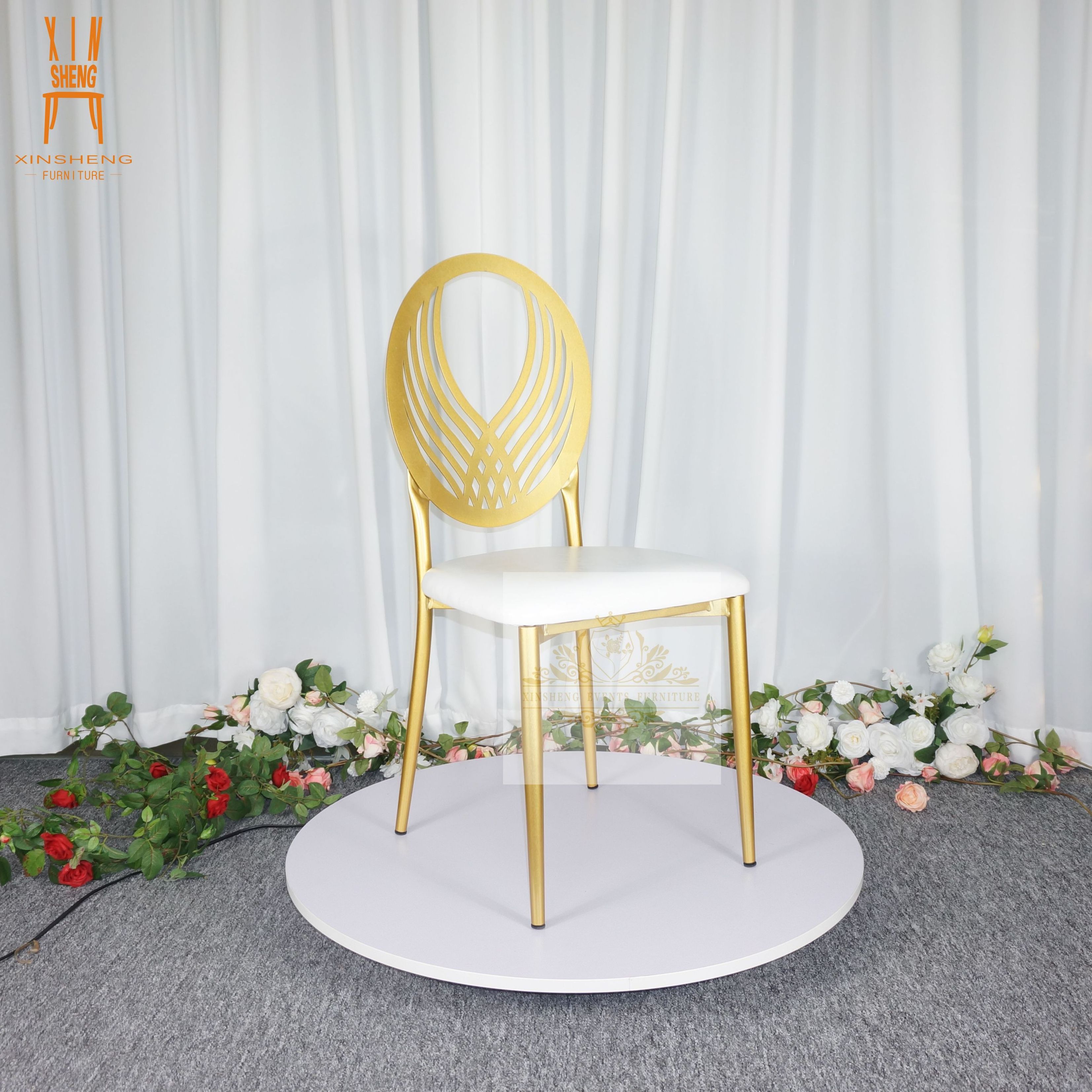 wholesale new design hotel furniture events metal steel gold dining banquet chair for wedding party