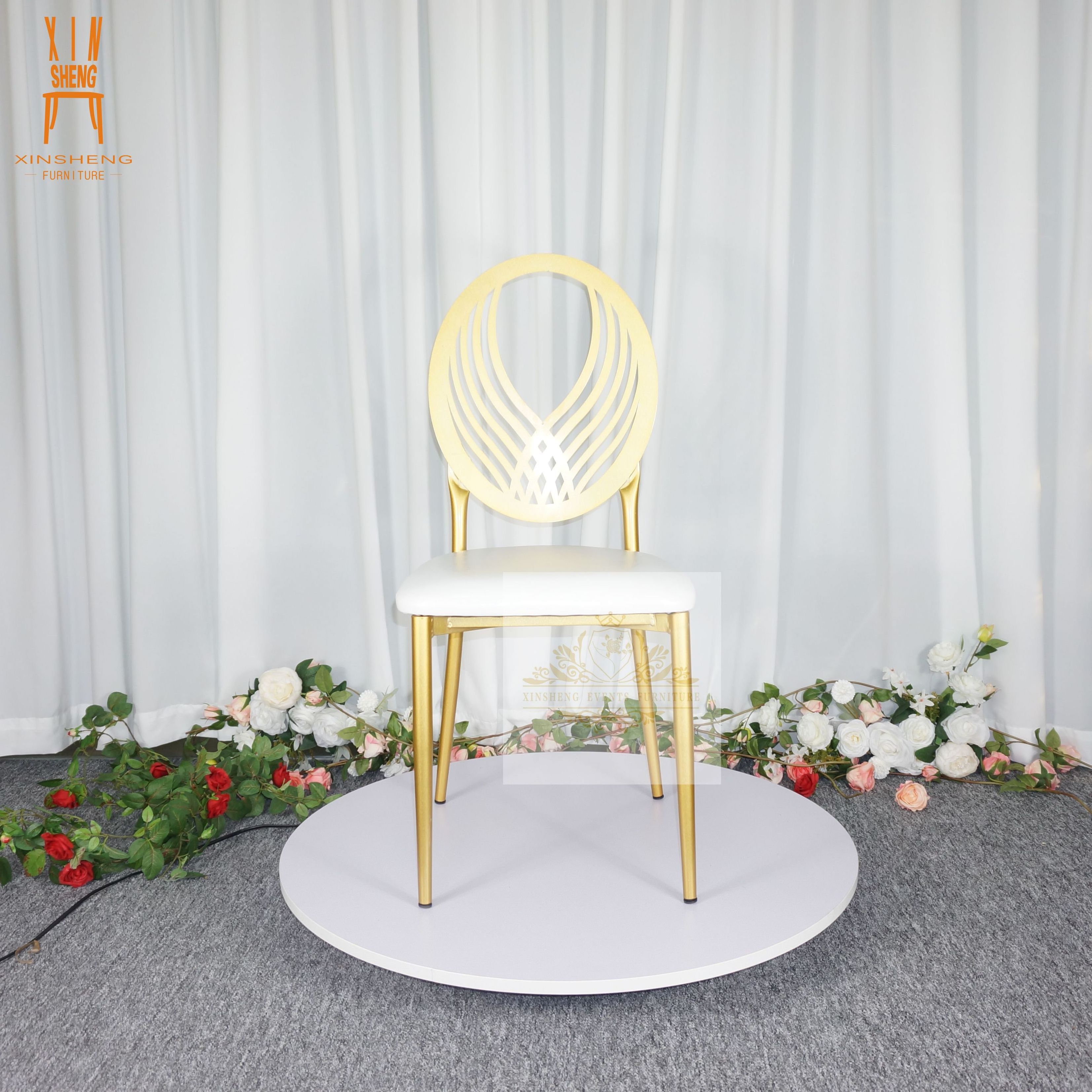 wholesale new design hotel furniture events metal steel gold dining banquet chair for wedding party