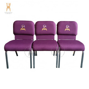 Stacking Logo Customize Interlocking Auditorium Used Iron Cheap Chair for Church