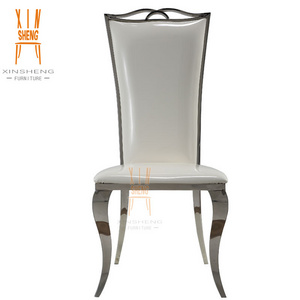 Silver High Back stainless steel frame and white leather Upholtery throne dining chair