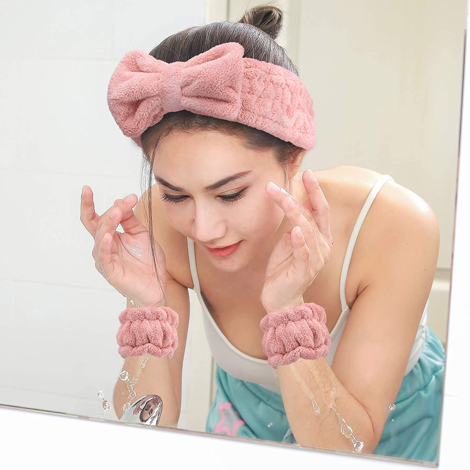 Spa Headband Wrist Washband Face Wash Set Hair Band Headband And Wrist Band For Washing Face