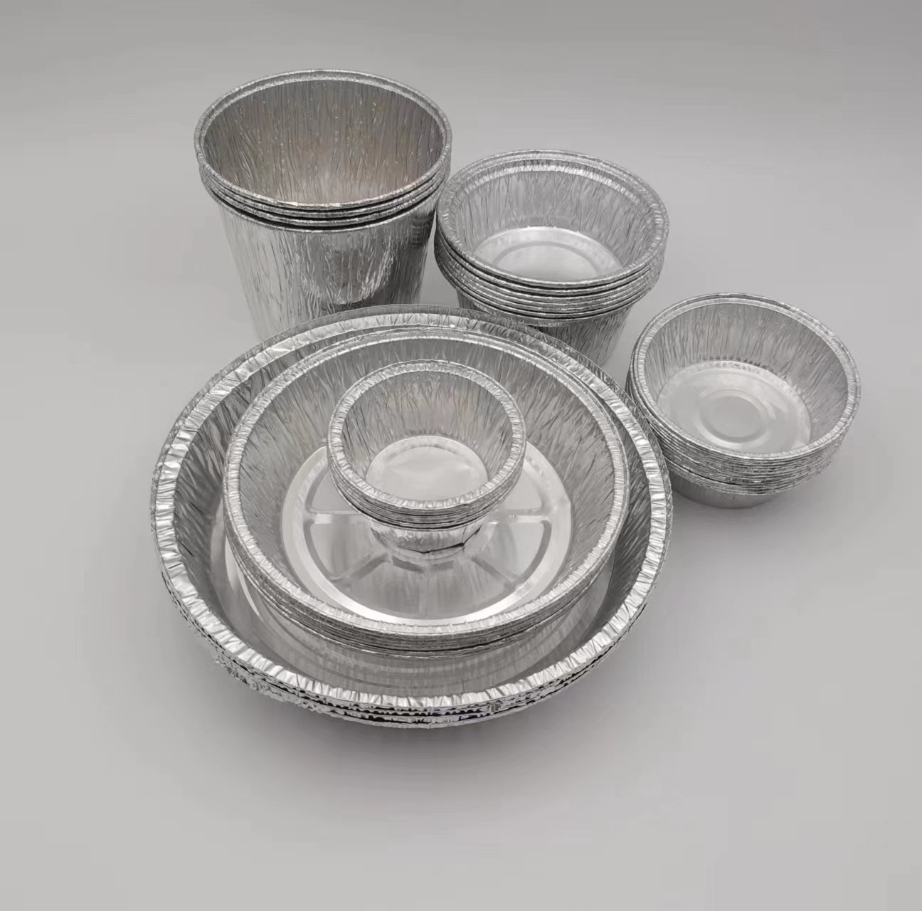 Plates Disposable Food Tray Aluminum Take Out Containers Packaging Round Aluminium Foil Plate 7/8/9 Inch OEM Support PET Accept