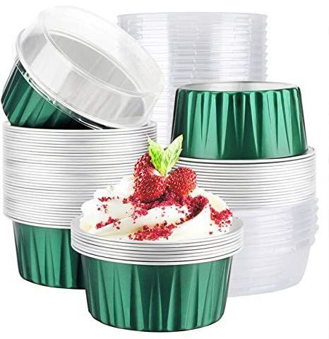 Square Round Dessert Cups with Lids 4oz Disposable Muffin Liners Cupcake Cups Flan Aluminum Foil Container