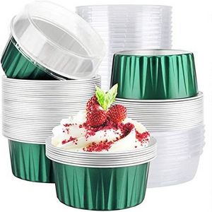 Square Round Dessert Cups with Lids 4oz Disposable Muffin Liners Cupcake Cups Flan Aluminum Foil Container