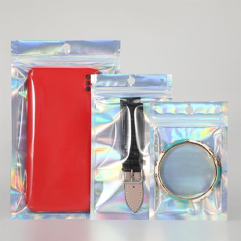 Resealable Mylar Ziplock Pouch Data Cable Phone Case Watch strip Plastic Package Customized Printing Design Logo holographic Bag