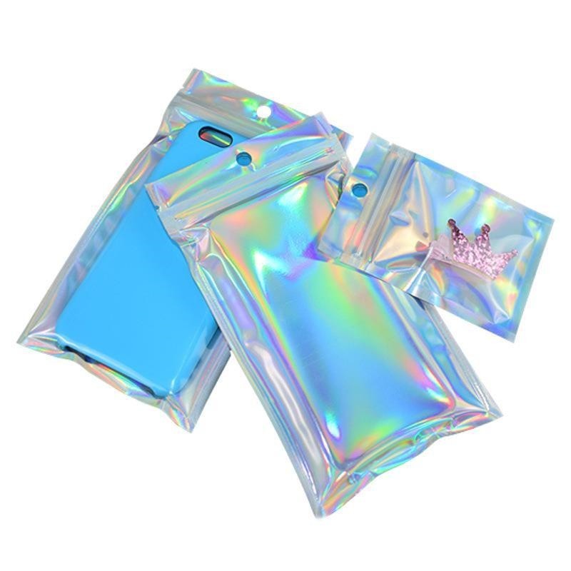 Resealable Mylar Ziplock Pouch Data Cable Phone Case Watch strip Plastic Package Customized Printing Design Logo holographic Bag