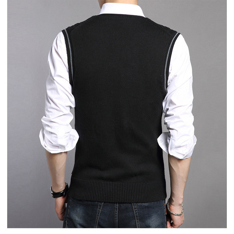 Customized Wholesale Knitted Vest Korean Version Solid Color Men's Cable Vest Sweater Vest Sleeveless Knit Sweater