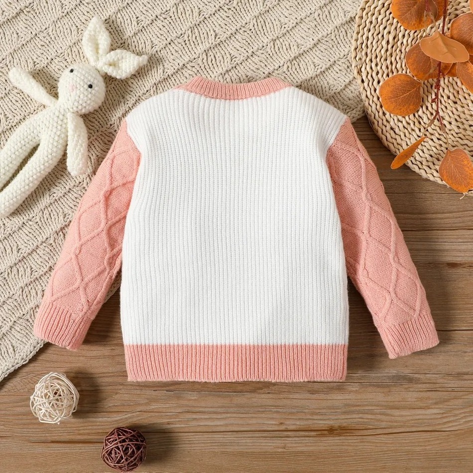 Custom Baby Boy/Girl 3D Teddy Bear Design Cable Knit Rib Pullover Round Neck Long-sleeve Knitwear Baby Sweater