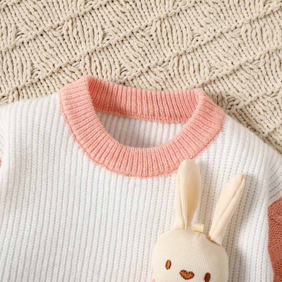 Custom Baby Boy/Girl 3D Teddy Bear Design Cable Knit Rib Pullover Round Neck Long-sleeve Knitwear Baby Sweater