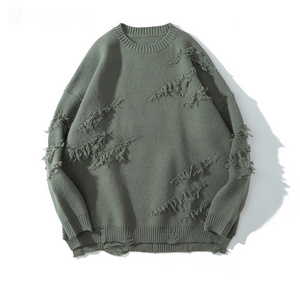 Garment custom mens sweater manufacturer thick knit jacquard sweaters solid color sweater for man