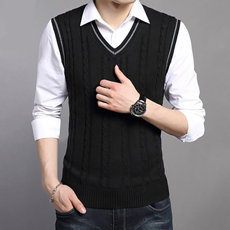 Customized Wholesale Knitted Vest Korean Version Solid Color Men's Cable Vest Sweater Vest Sleeveless Knit Sweater