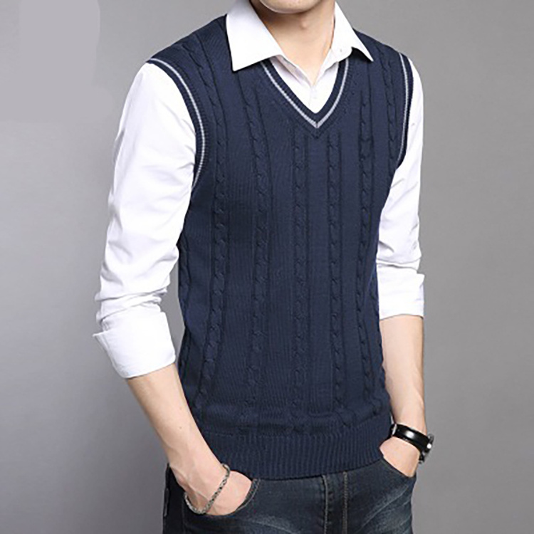 Customized Wholesale Knitted Vest Korean Version Solid Color Men's Cable Vest Sweater Vest Sleeveless Knit Sweater