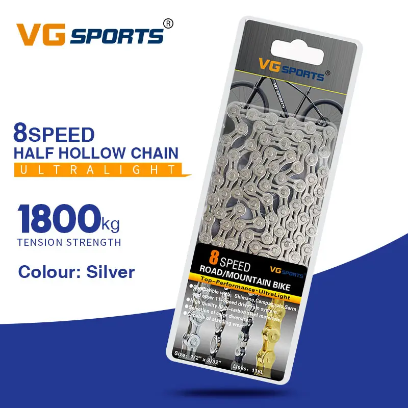 Bike Chain VG Sports Ultralight Bicycle Chain 8 Speed Half Hollow 116 Links MTB Bicycle Chain