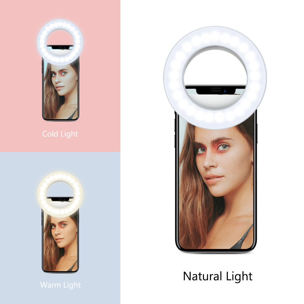 Mini Mobile Accessories Rechargeable Camera Ringlight Clip Selfie Ring Light For Smart Phone