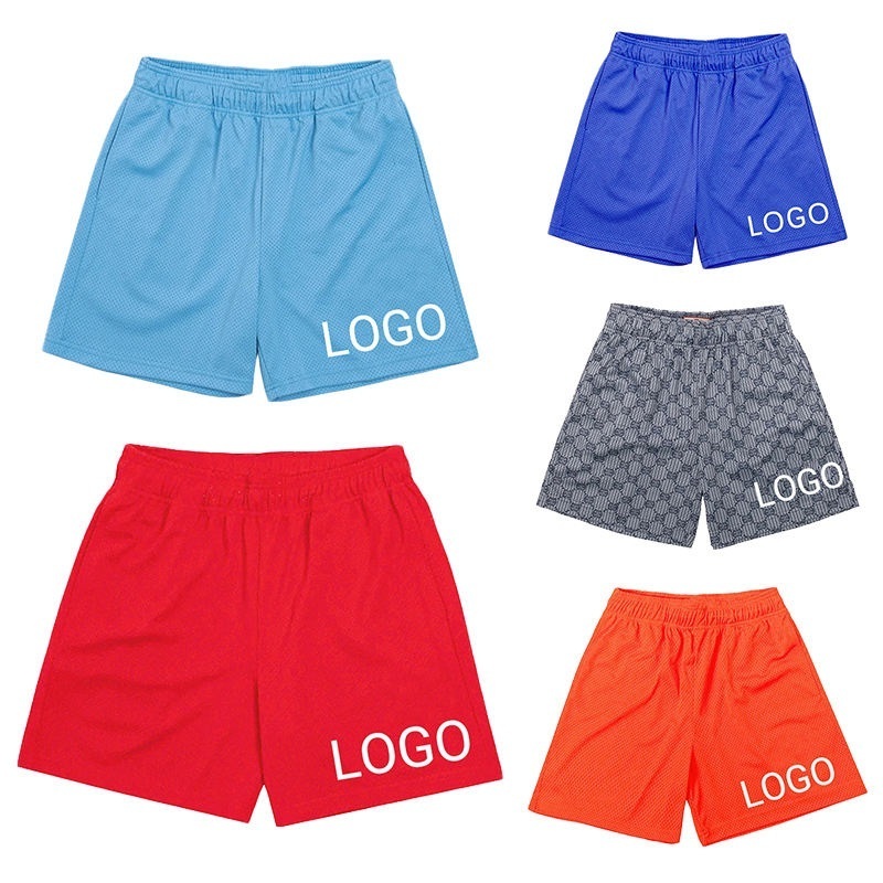 Custom Logo OEM Workout Polyester 5 Inch Inseam Anime Fitness Sweat Unisex Sports Basketball Mens Gym Mesh Shorts With Pocket