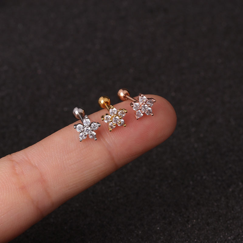 High Quality Mini Flower Zircon Stud Stainless Steel Screw Stud Earrings Piercing Jewelry