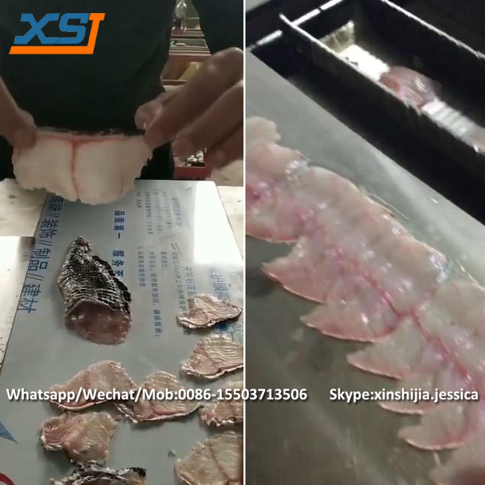 Automatic salmon basa pangasius tilapia dory fish meat fillet oblique cutting slicing processing making machine