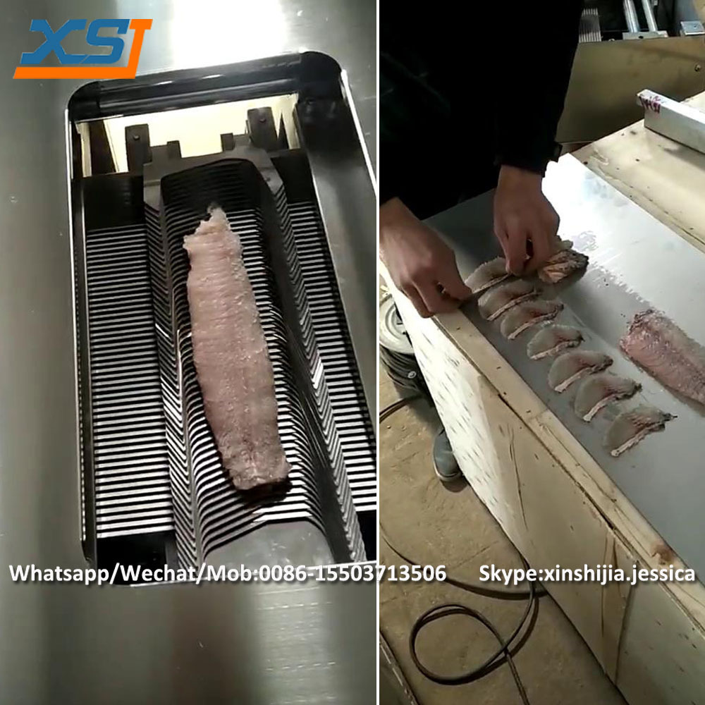 Automatic salmon basa pangasius tilapia dory fish meat fillet oblique cutting slicing processing making machine