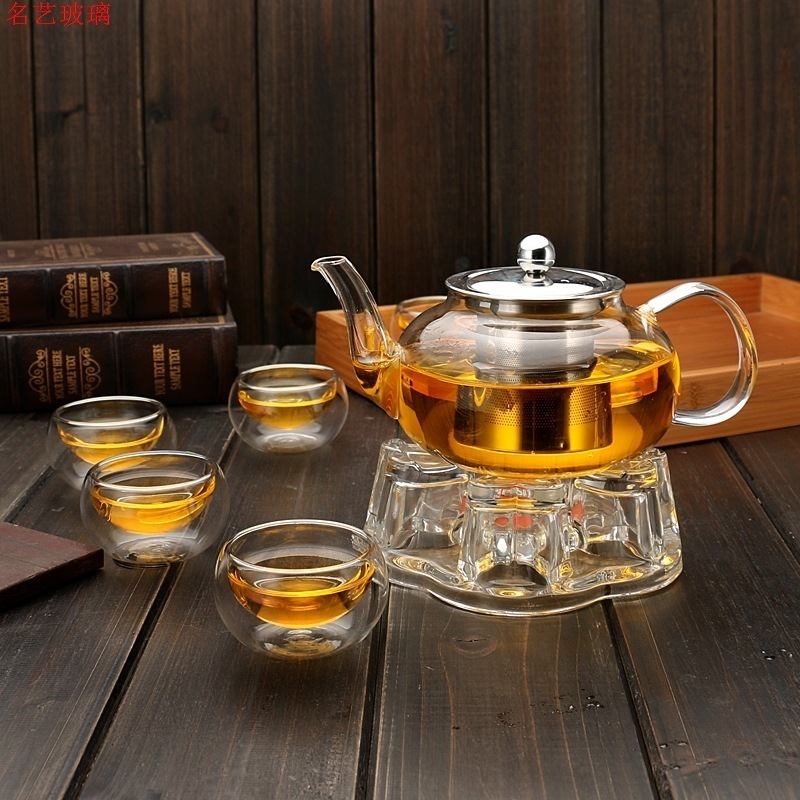 2 in 1 stovetop borosilicate Glass Teapot with Removable infusers for loose tea blooming Tea Kettle and Tea Maker