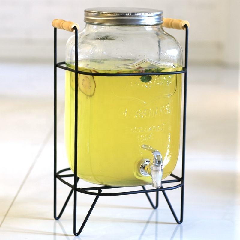 Yorkshire Sun Tea 4L Glass Beverage Dispenser Jar with Metal Stand Food Storage & Mason Jar Glass