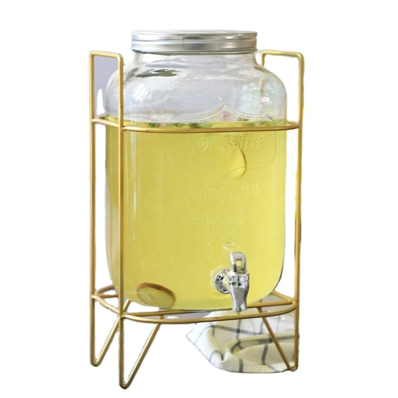 Yorkshire Sun Tea 4L Glass Beverage Dispenser Jar with Metal Stand Food Storage & Mason Jar Glass