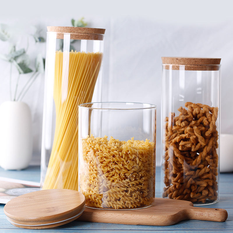 1.9L Tall Clear Storage Containers Airtight Food Storage Jar with Bamboo Lid for Pantry Container Food Grade Grain Storage