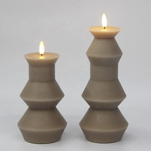 Source flickering aesthetic timer flameless led pillar battery powered candles with 3D real flame