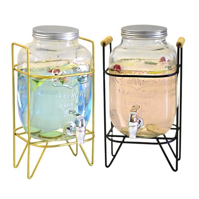 Yorkshire Sun Tea 4L Glass Beverage Dispenser Jar with Metal Stand Food Storage & Mason Jar Glass