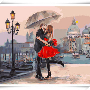 GX9991- 40*50 Canvas Wall Art Oil Paintings " Umbrella Kiss at Paris" Canvas Prints Modern Landscape Picture Artworks