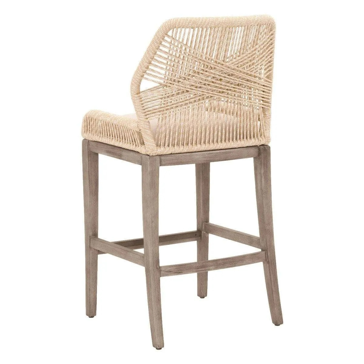 Coastal Bar chair  outdoor  rope weave backing teak wood tall  leg  bar chair  for patio outdoor use