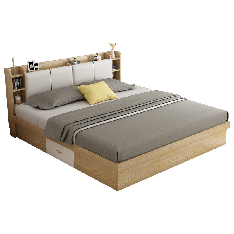 Nordic White Oak Bed High Box Storage Solid Wood adjustable Bed wooden storage bed