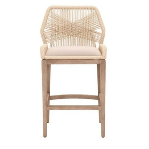 Coastal Bar chair  outdoor  rope weave backing teak wood tall  leg  bar chair  for patio outdoor use