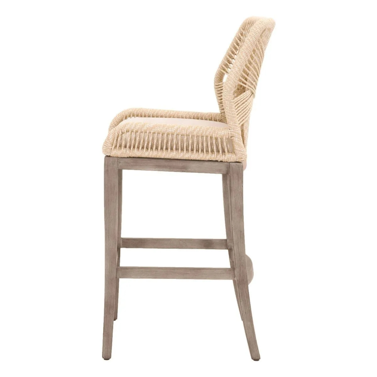 Coastal Bar chair  outdoor  rope weave backing teak wood tall  leg  bar chair  for patio outdoor use