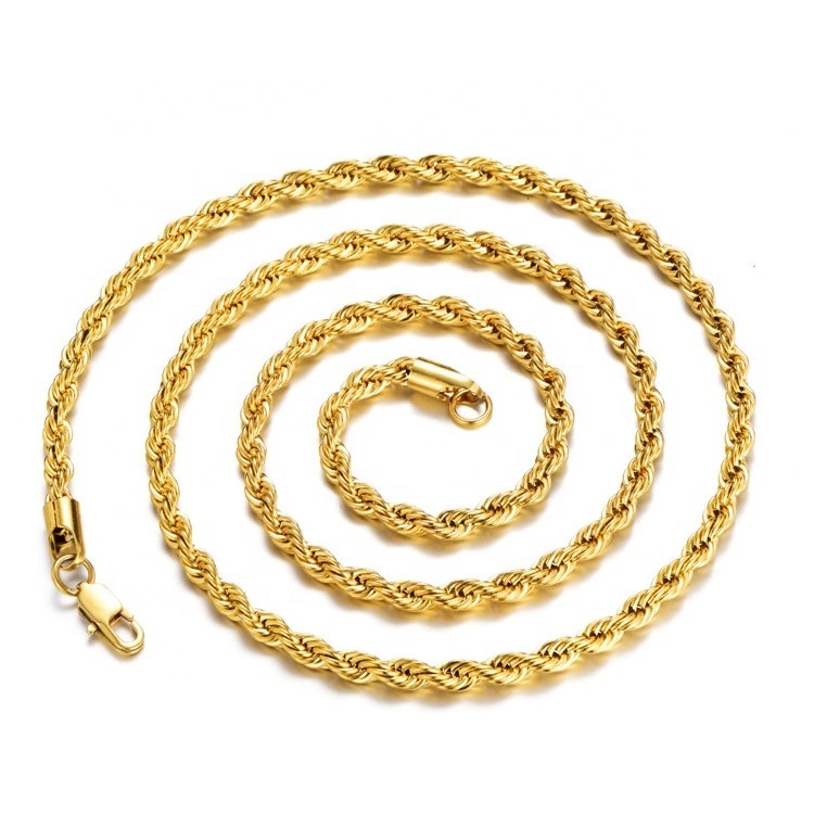 Factory Price 18 inch  20 inch Rope Chain  18 K Gold Stainless Steelmen rope necklace Cuban Link Chain Necklace