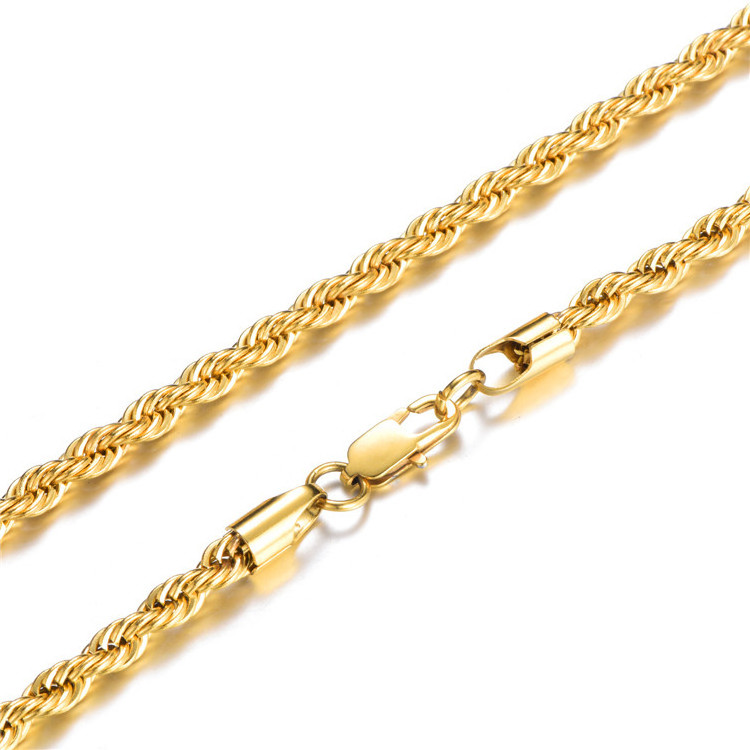 Factory Price 18 inch  20 inch Rope Chain  18 K Gold Stainless Steelmen rope necklace Cuban Link Chain Necklace