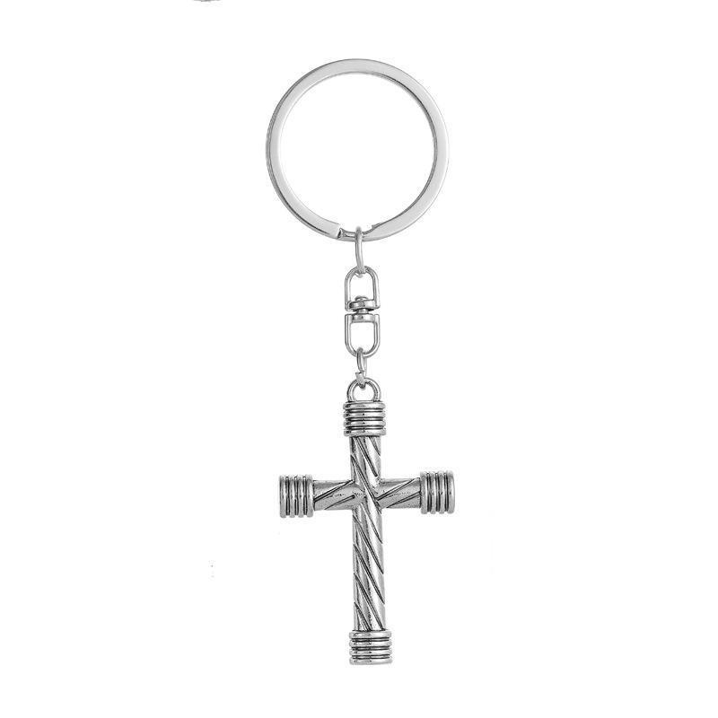 Stainless Steel Wholesale High Quality Virgin Rosary Cross Religious Pendant Keychain Vintage Silver Jesus Cross Metal Keychain