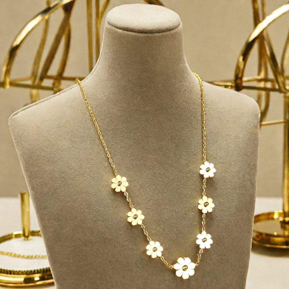 Stainless Steel Chrysanthemum Set 18k Gold Plated Jewelry Double sided Bracelet Necklace Earring Set Women's Fashion Jewelry Set