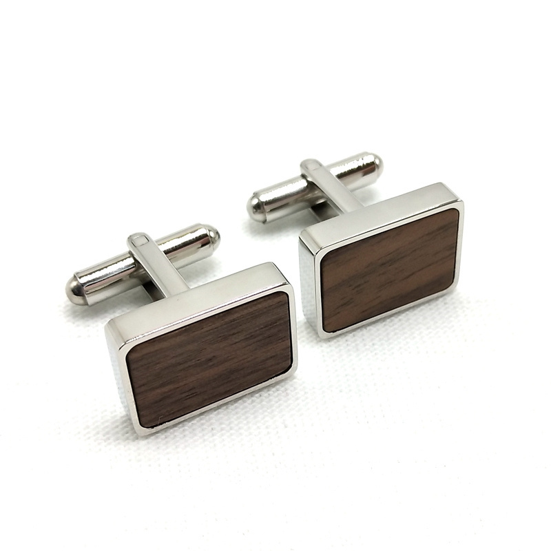 Custom high-end square round rectangle inlaid wood cufflinks men's formal jewelry walnut  wooden cufflink